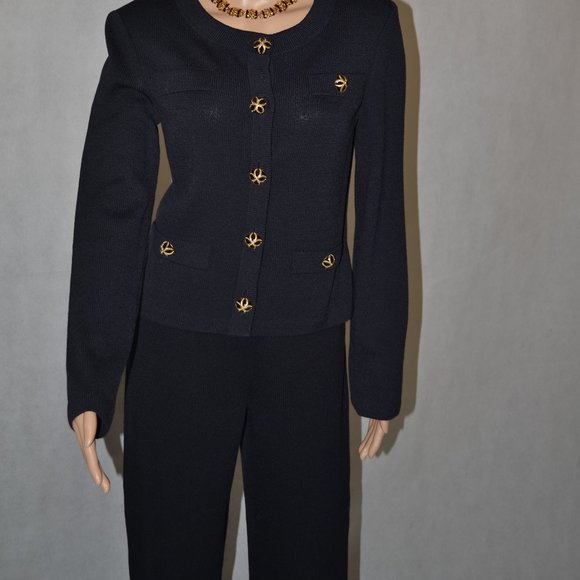 (FABULOUS) ST. JOHN COLLECTION BLACK  FIVE BUTTON JACKET 4 & PANTS 2 Suit - Picture 5 of 12